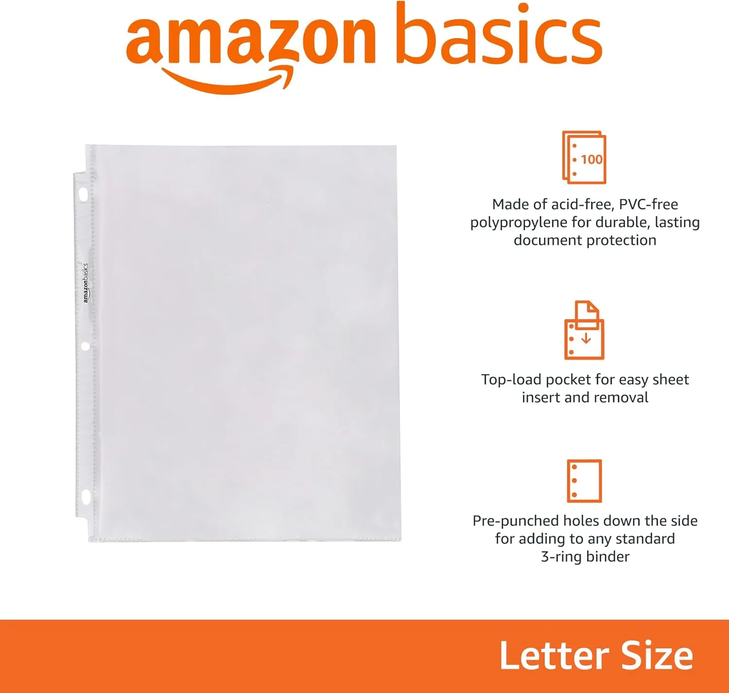 Amazon Basics Sheet Protectors for 3 Ring Binder, Heavyweight, Polypropylene, 8.5 x 11 Inch, 100-Pack