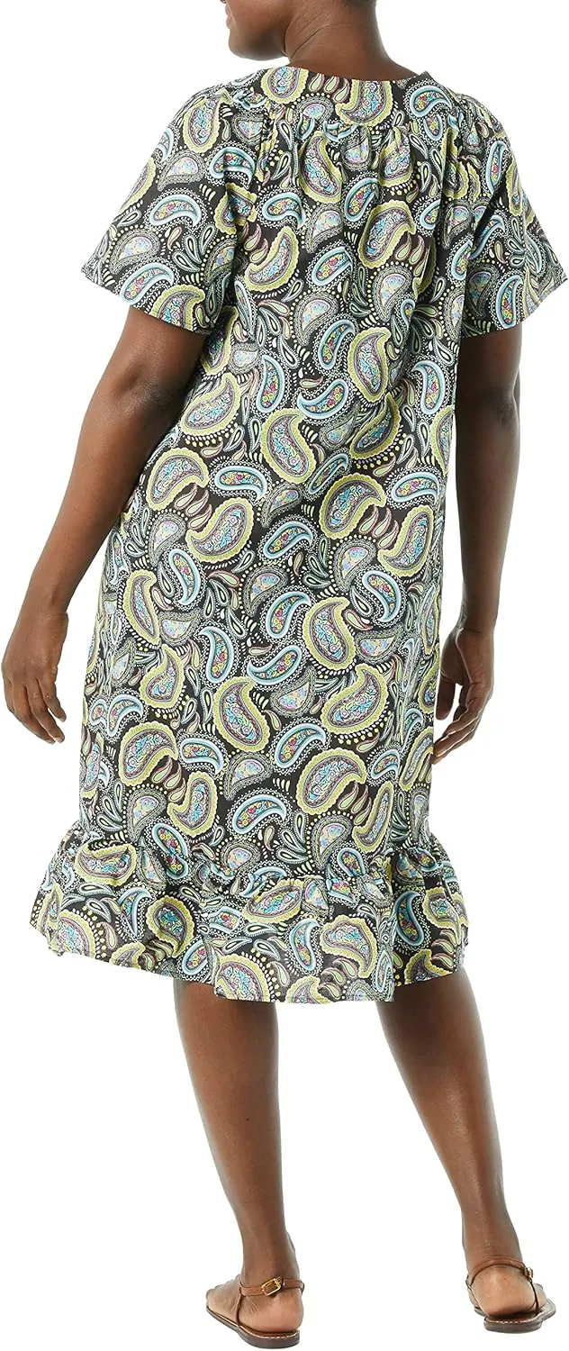 AmeriMark Casual Womens Muumuu House Dress Comfortable Flowy Short Sleeve Patio Sun Dress Lounger Gown Sleepwear for Ladies