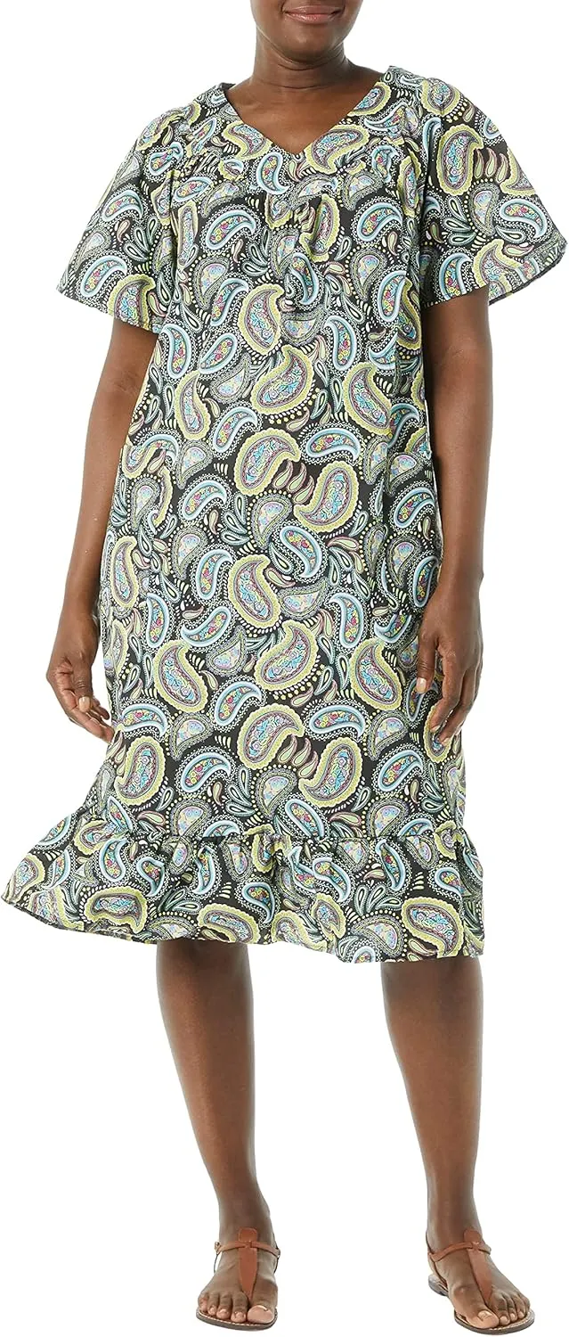 AmeriMark Casual Womens Muumuu House Dress Comfortable Flowy Short Sleeve Patio Sun Dress Lounger Gown Sleepwear for Ladies