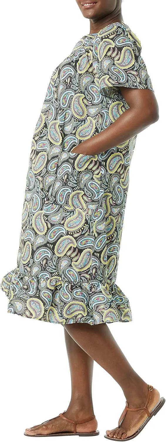 AmeriMark Casual Womens Muumuu House Dress Comfortable Flowy Short Sleeve Patio Sun Dress Lounger Gown Sleepwear for Ladies
