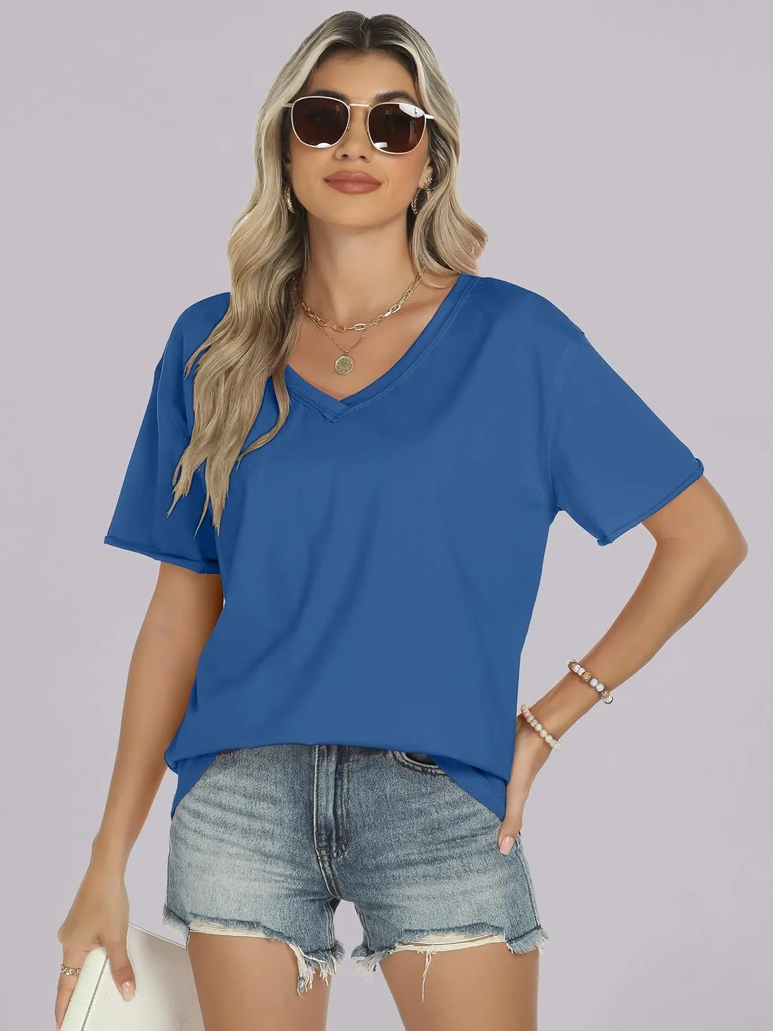ANRABESS Womens Oversized V Neck T-Shirts Short Sleeve Tops Loose Fit Casual Summer Boxy Tee Shirts Trendy Clothes
