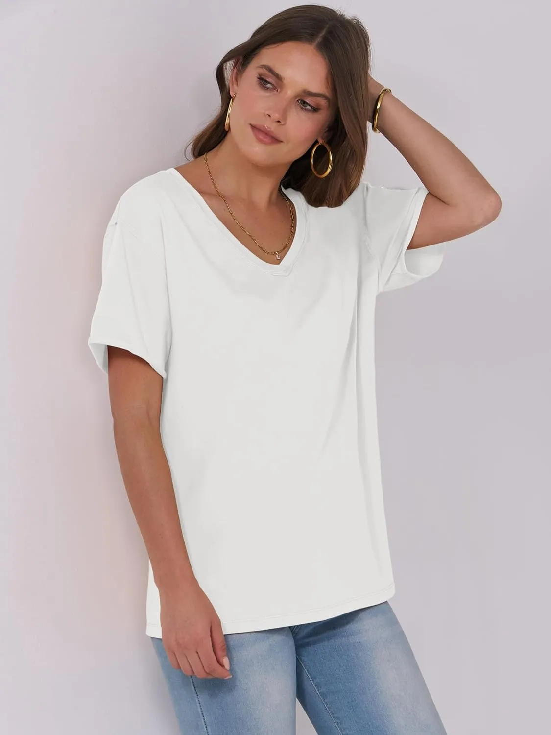 ANRABESS Womens Oversized V Neck T-Shirts Short Sleeve Tops Loose Fit Casual Summer Boxy Tee Shirts Trendy Clothes
