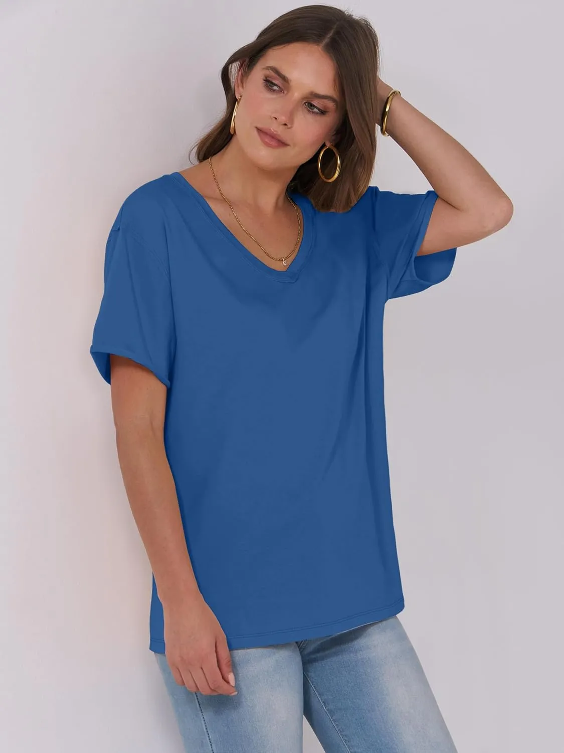ANRABESS Womens Oversized V Neck T-Shirts Short Sleeve Tops Loose Fit Casual Summer Boxy Tee Shirts Trendy Clothes