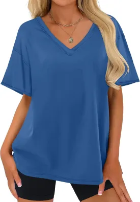 ANRABESS Womens Oversized V Neck T-Shirts Short Sleeve Tops Loose Fit Casual Summer Boxy Tee Shirts Trendy Clothes