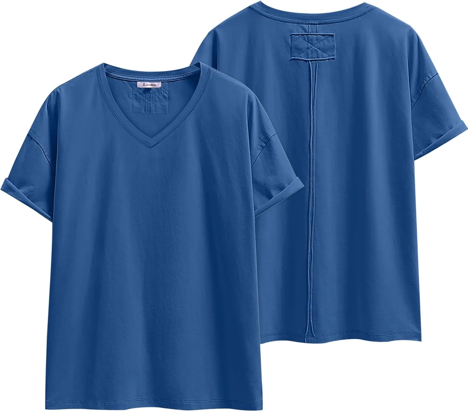 ANRABESS Womens Oversized V Neck T-Shirts Short Sleeve Tops Loose Fit Casual Summer Boxy Tee Shirts Trendy Clothes
