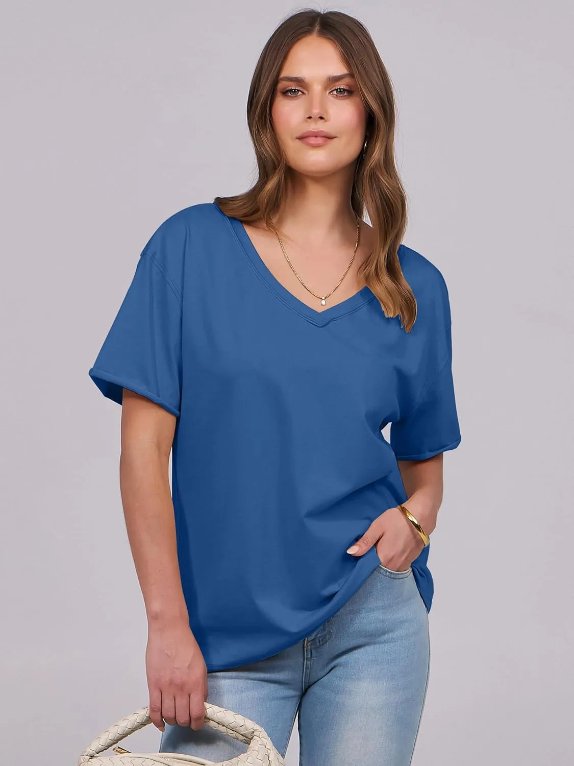ANRABESS Womens Oversized V Neck T-Shirts Short Sleeve Tops Loose Fit Casual Summer Boxy Tee Shirts Trendy Clothes