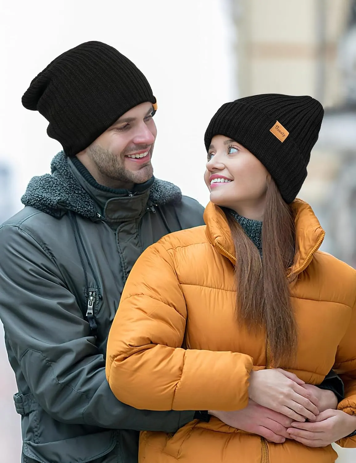 Beanie Hats for Men Women Fleece Winter Hat Chunky Knit Skull Stocking Caps for Guys Thermal Snow Hat Heated Cuffed Gift