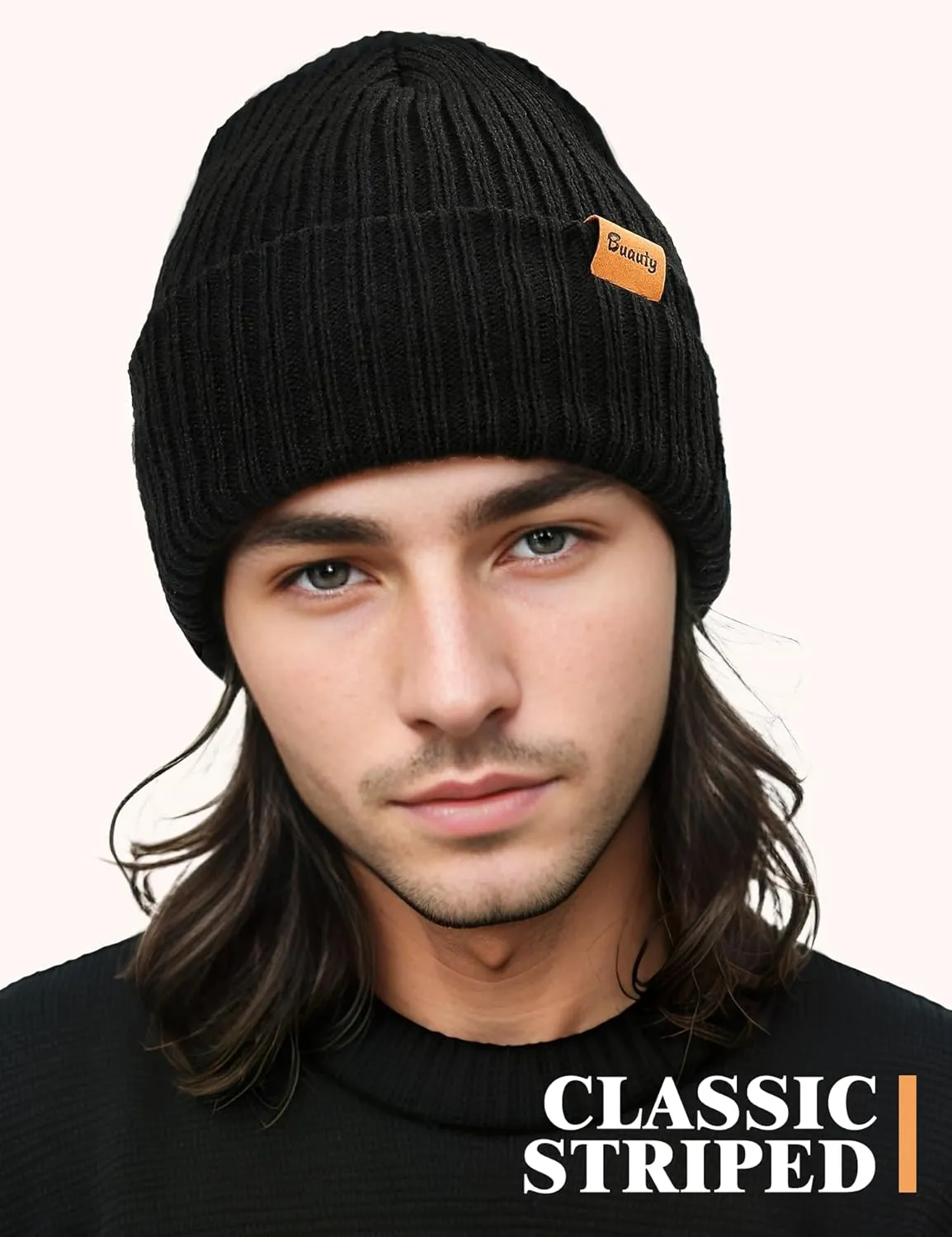 Beanie Hats for Men Women Fleece Winter Hat Chunky Knit Skull Stocking Caps for Guys Thermal Snow Hat Heated Cuffed Gift