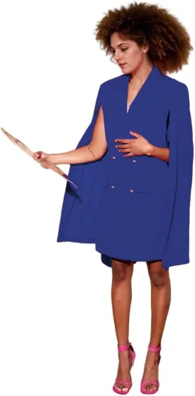 Blazer Dress for Women with Cape Double Breasted Peak Lapel Regular Fit Women's Solid Suit Skirt for Work Office