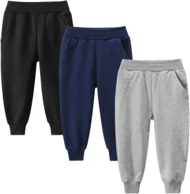 Boy's 2-Pack Pants, Toddler Cotton Pull on Jogger, Kids Dinosaur Drawstring Elastic Sweatpants