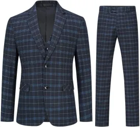 Cloudstyle Mens 3-Piece Plaid Suit Set Modern Fit Jacket Tux Blazer Vest Pants