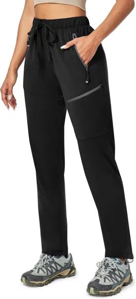 Ewedoos Hiking Pants Women with Zipper Pockets Lightweight Water Resistant Cargo Pants Quick Dry UPF 50  Travel Camping