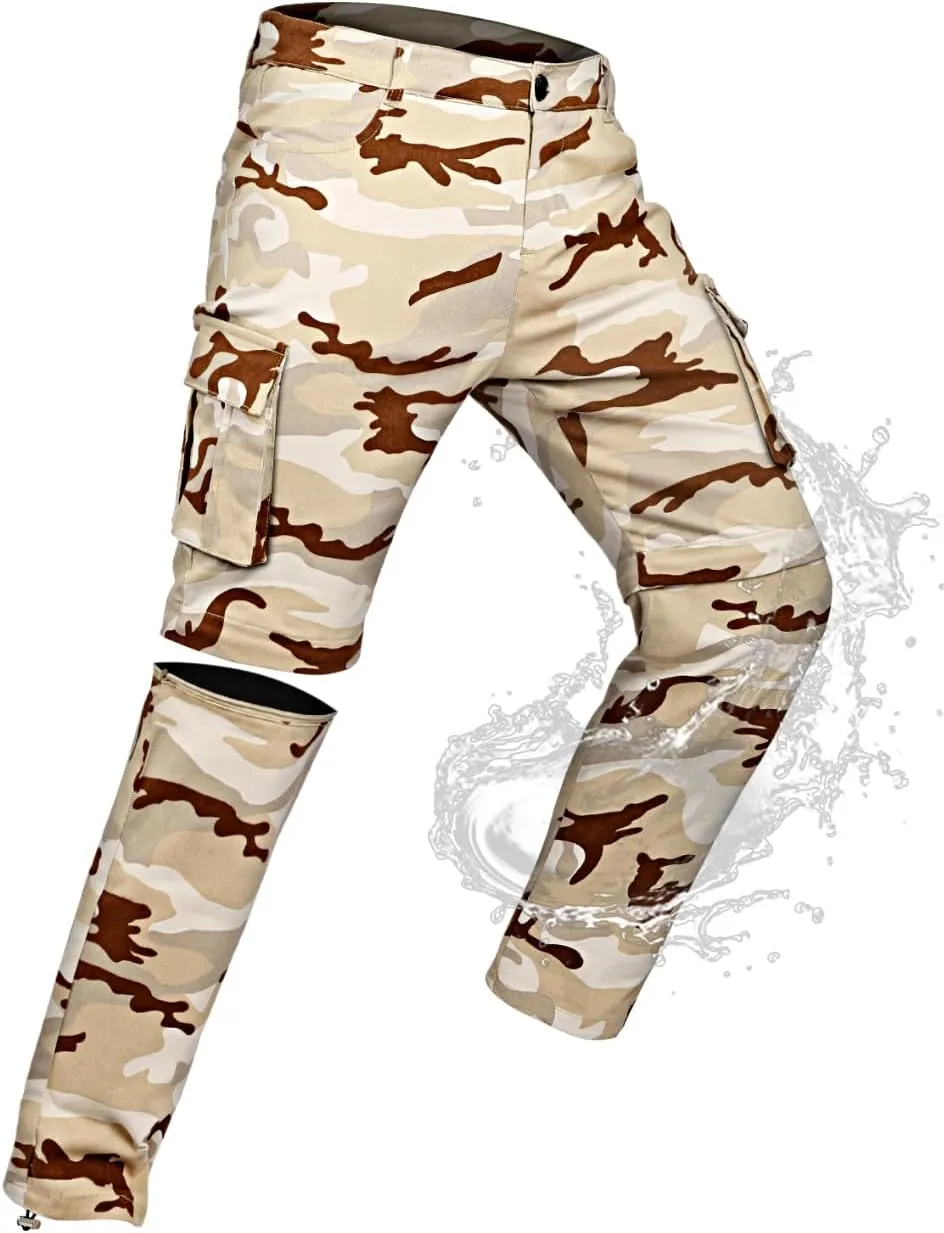 GINGTTO Mens Camo Cargo Pants Slim Hiking Pants for Men Convertible Joggers Zip Off Legs Waterproof