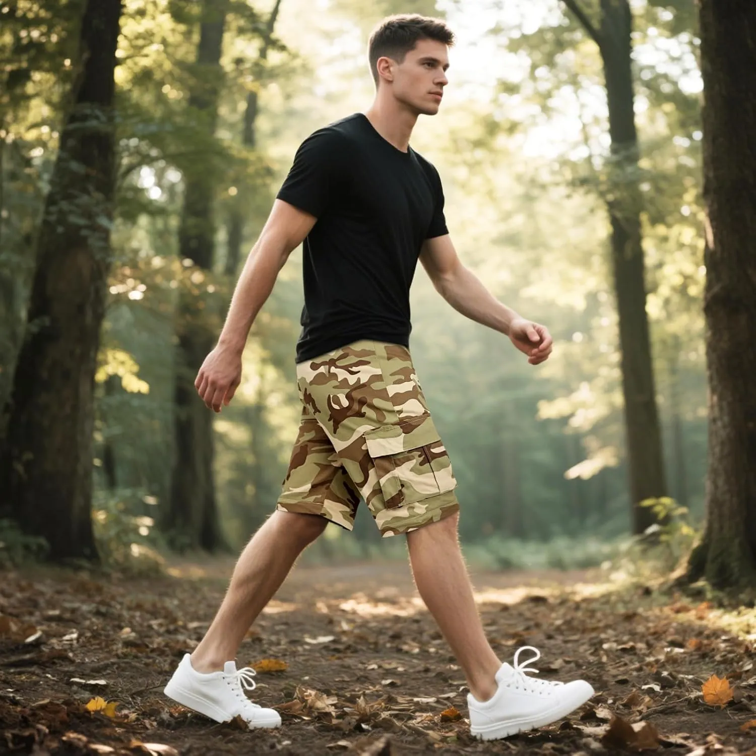 GINGTTO Mens Camo Cargo Pants Slim Hiking Pants for Men Convertible Joggers Zip Off Legs Waterproof