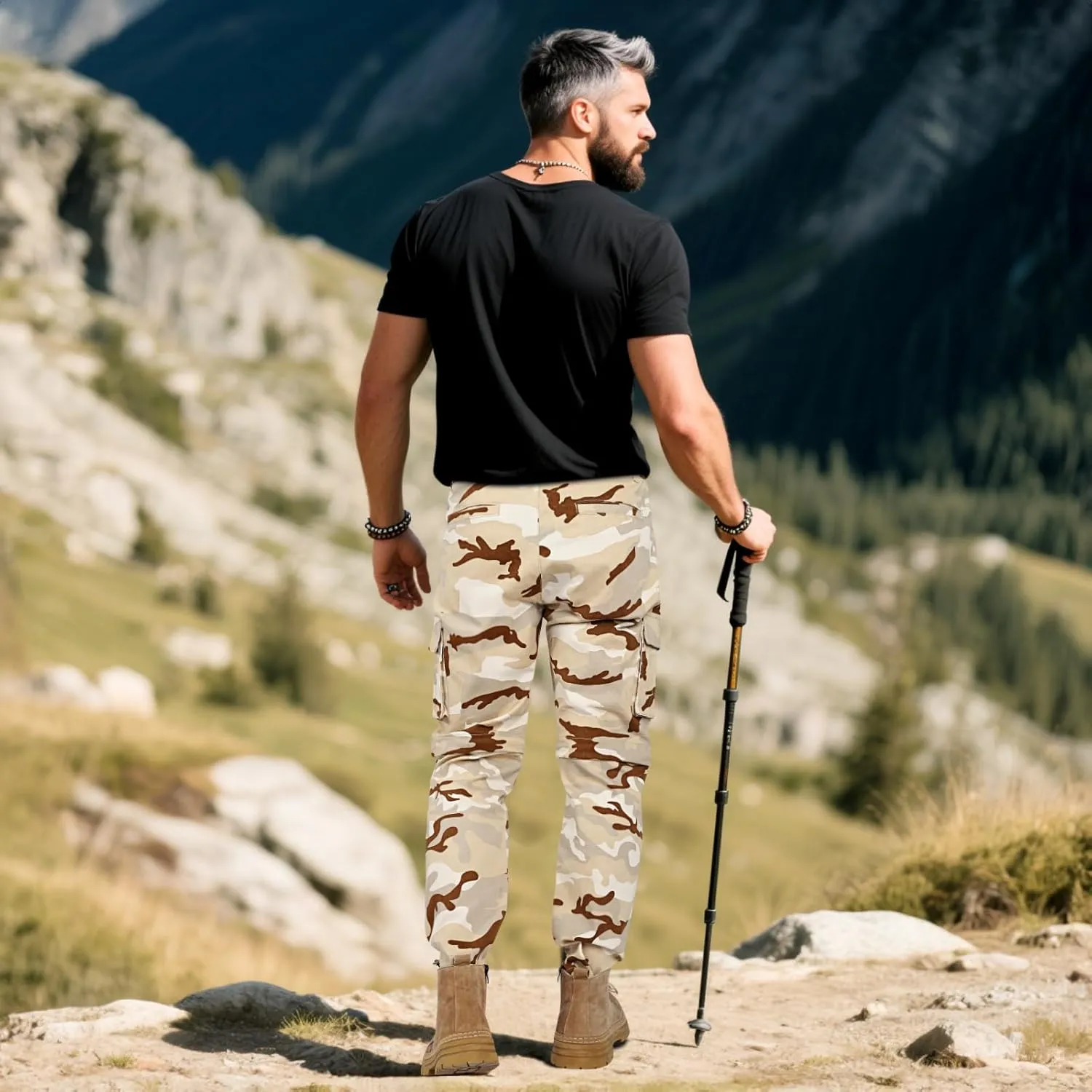 GINGTTO Mens Camo Cargo Pants Slim Hiking Pants for Men Convertible Joggers Zip Off Legs Waterproof
