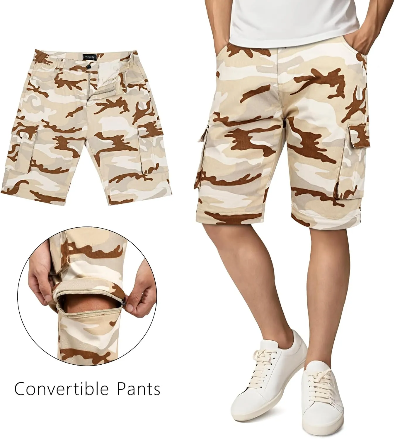 GINGTTO Mens Camo Cargo Pants Slim Hiking Pants for Men Convertible Joggers Zip Off Legs Waterproof