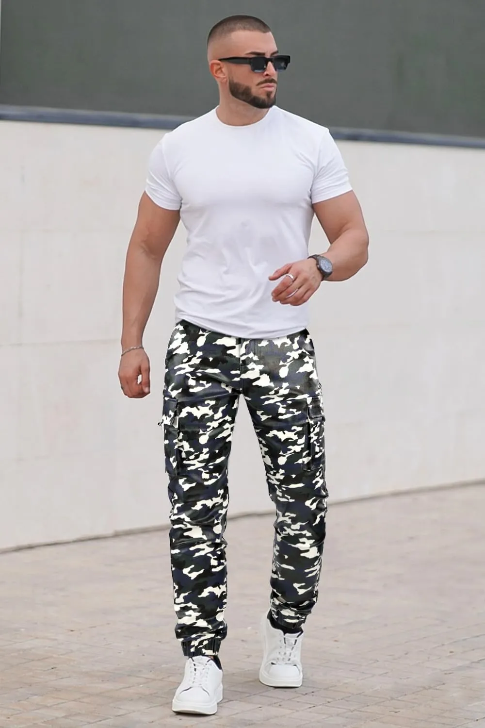 GINGTTO Mens Leather Camo Pants Slim Fit Cargo Biker Pants for Men