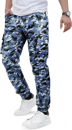 GINGTTO Mens Leather Camo Pants Slim Fit Cargo Biker Pants for Men