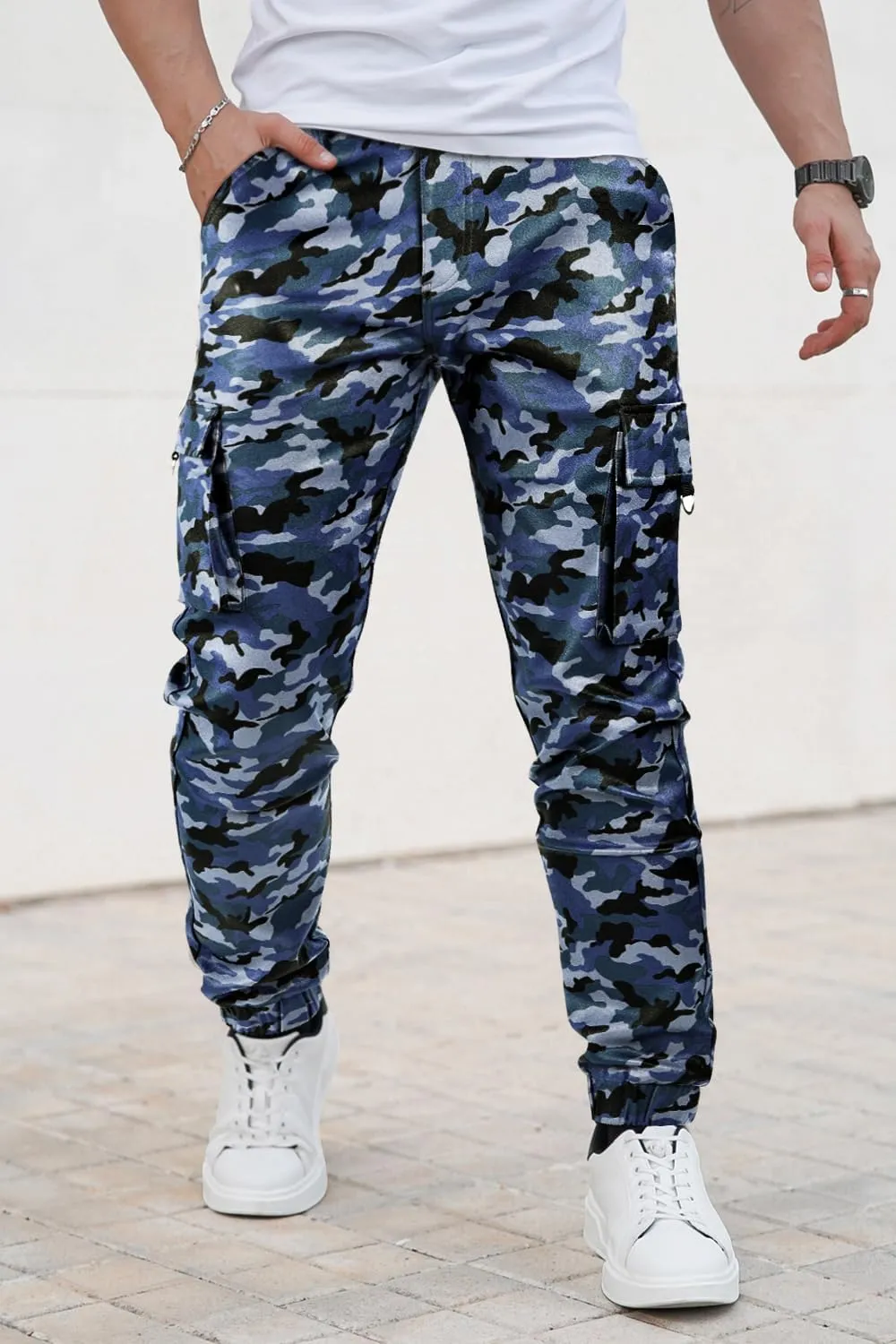 GINGTTO Mens Leather Camo Pants Slim Fit Cargo Biker Pants for Men