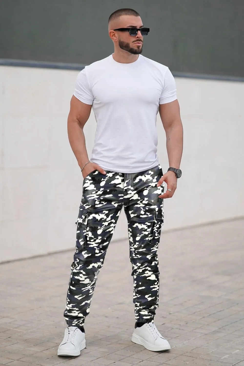 GINGTTO Mens Leather Camo Pants Slim Fit Cargo Biker Pants for Men
