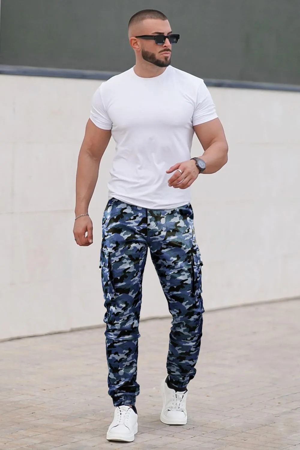 GINGTTO Mens Leather Camo Pants Slim Fit Cargo Biker Pants for Men