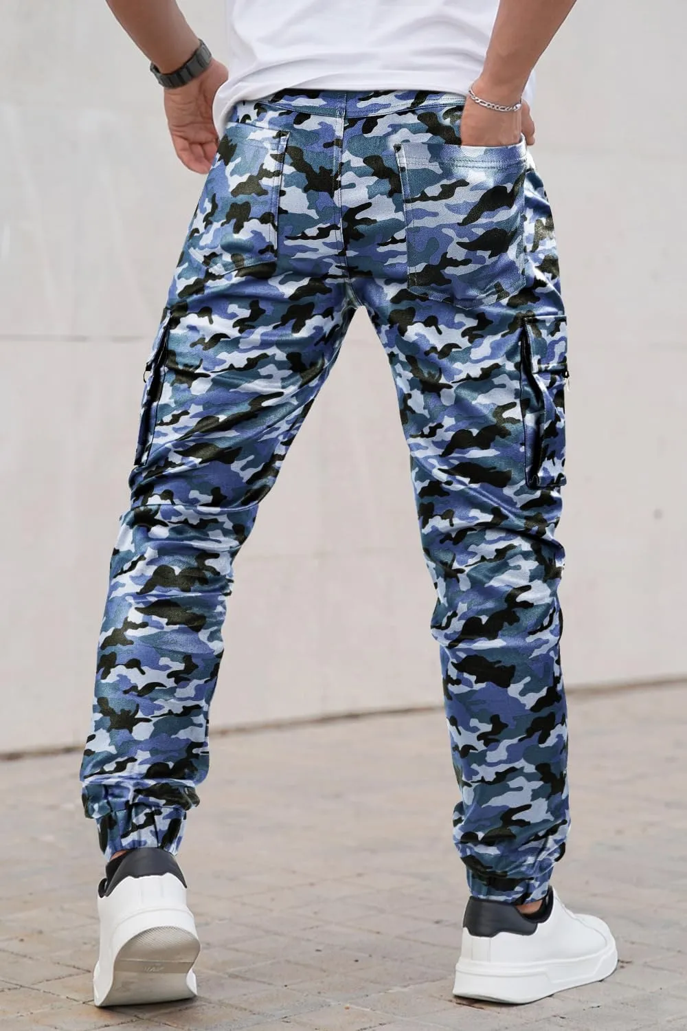 GINGTTO Mens Leather Camo Pants Slim Fit Cargo Biker Pants for Men