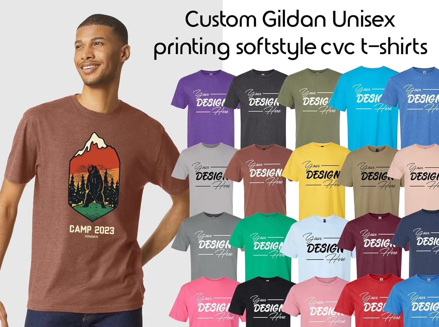 INK STITCH Unisex 67000 Gildan Custom Printing Add Your Own Design CVC Softstyle T-Shirts