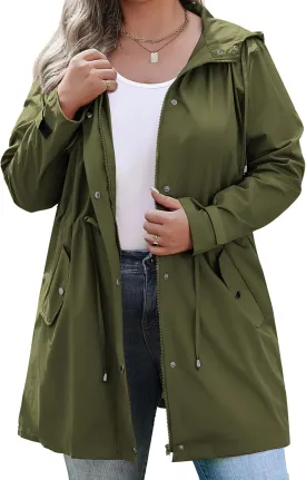 IN'VOLAND Plus Size Rain Jackets For Women Waterproof Rain Coats with Hood Lightweight Windbreaker Outdoor Trench Coat