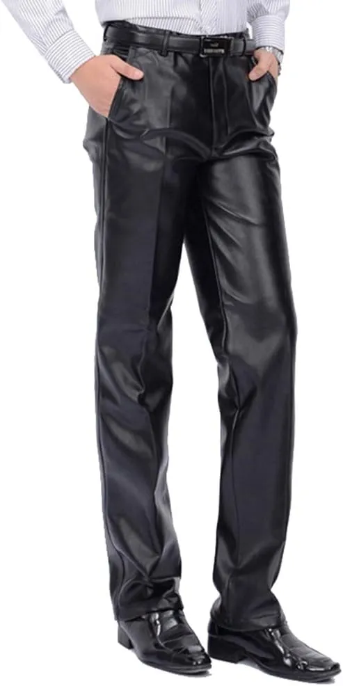 Men`s Classic Business Casual Regular-Fit Faux Leather Pants