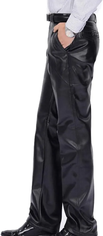 Men`s Classic Business Casual Regular-Fit Faux Leather Pants