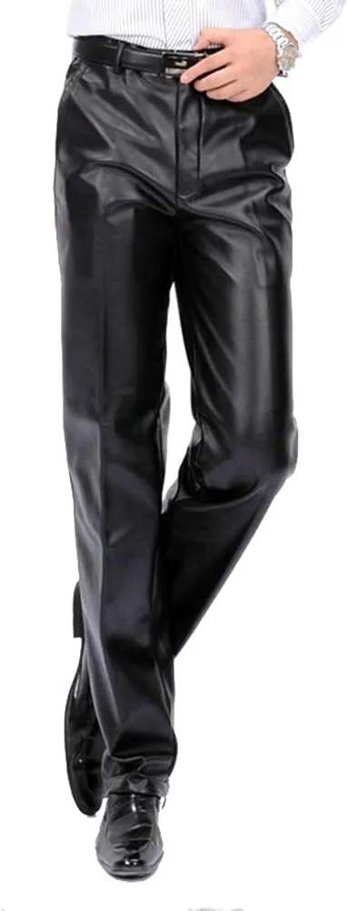 Men`s Classic Business Casual Regular-Fit Faux Leather Pants