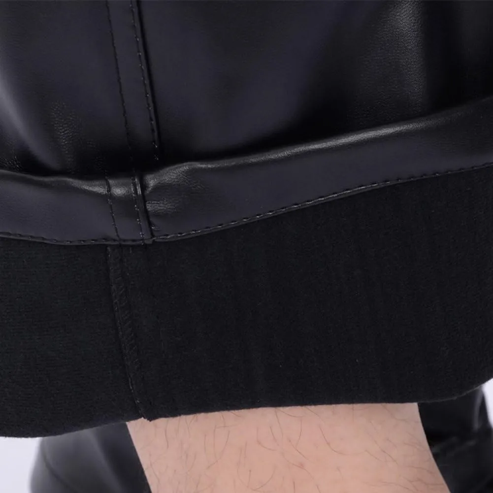 Men`s Classic Business Casual Regular-Fit Faux Leather Pants