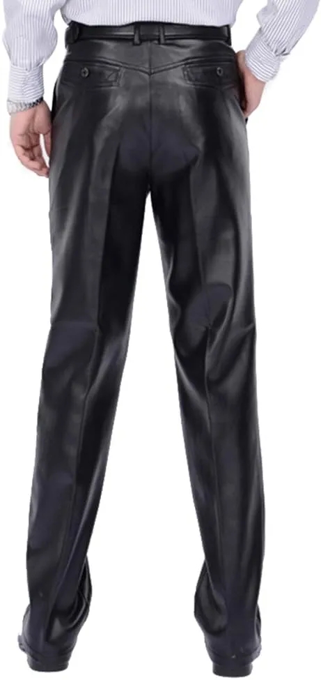 Men`s Classic Business Casual Regular-Fit Faux Leather Pants