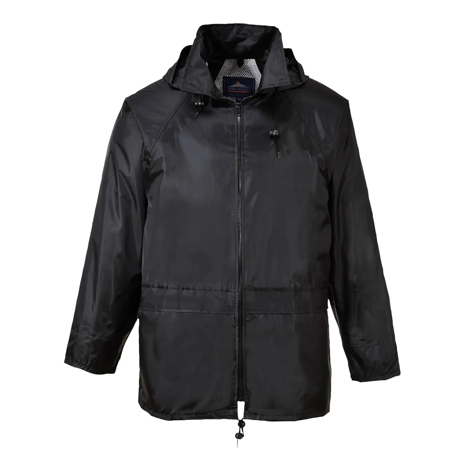 Portwest US440 Classic Waterproof Rain Jacket wth Pack Away Hood & Sealed Seams, Black, 3 XL