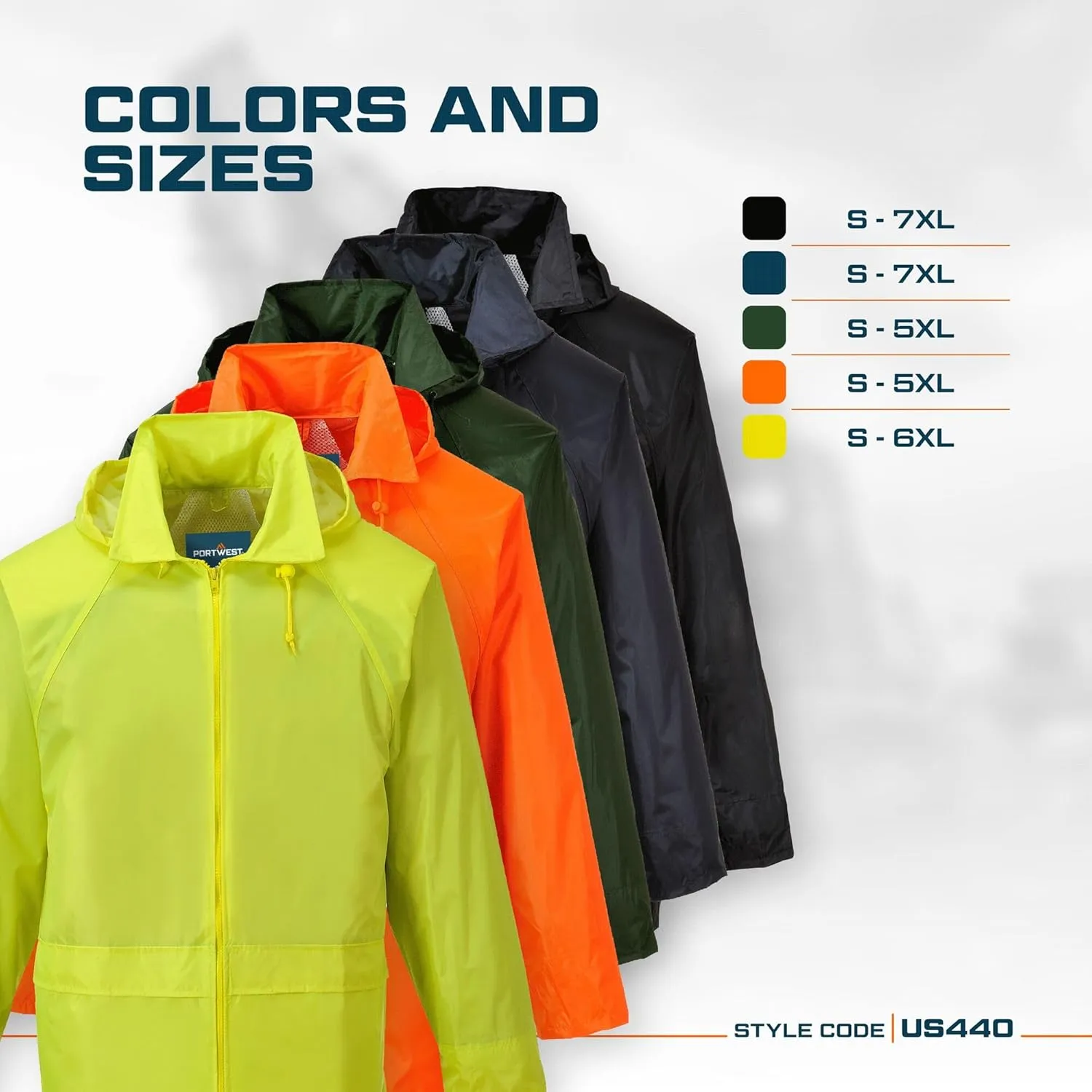 Portwest US440 Classic Waterproof Rain Jacket wth Pack Away Hood & Sealed Seams, Black, 3 XL