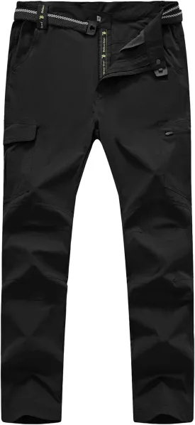 TBMPOY Men's Lightweight Hiking Pants with Belt 5 Zip Pockets Waterproof Quick-Dry Travel Fishing Work Outdoor Pants