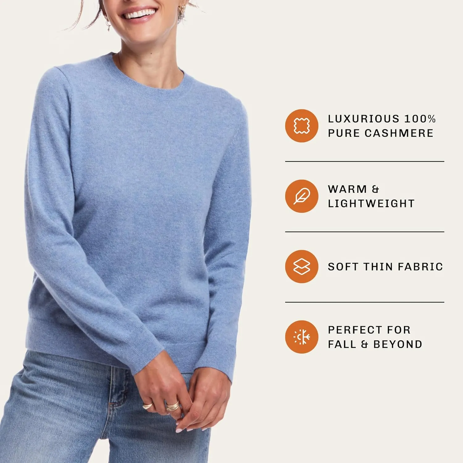 Weatherproof Vintage Women's Lightweight 100% Pure Thin Cashmere Sweater, Long Sleeve Sweatshirt, Casual Soft Pullover(XS-XL)