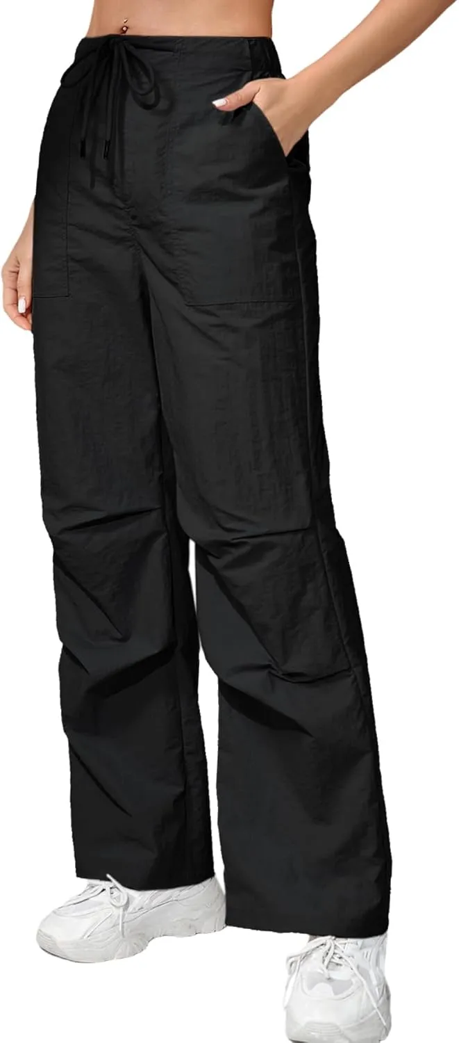 Womens Baggy Cargo Pants Wide Leg Parachute Pants Y2K Lightweight Waterproof with Pockets