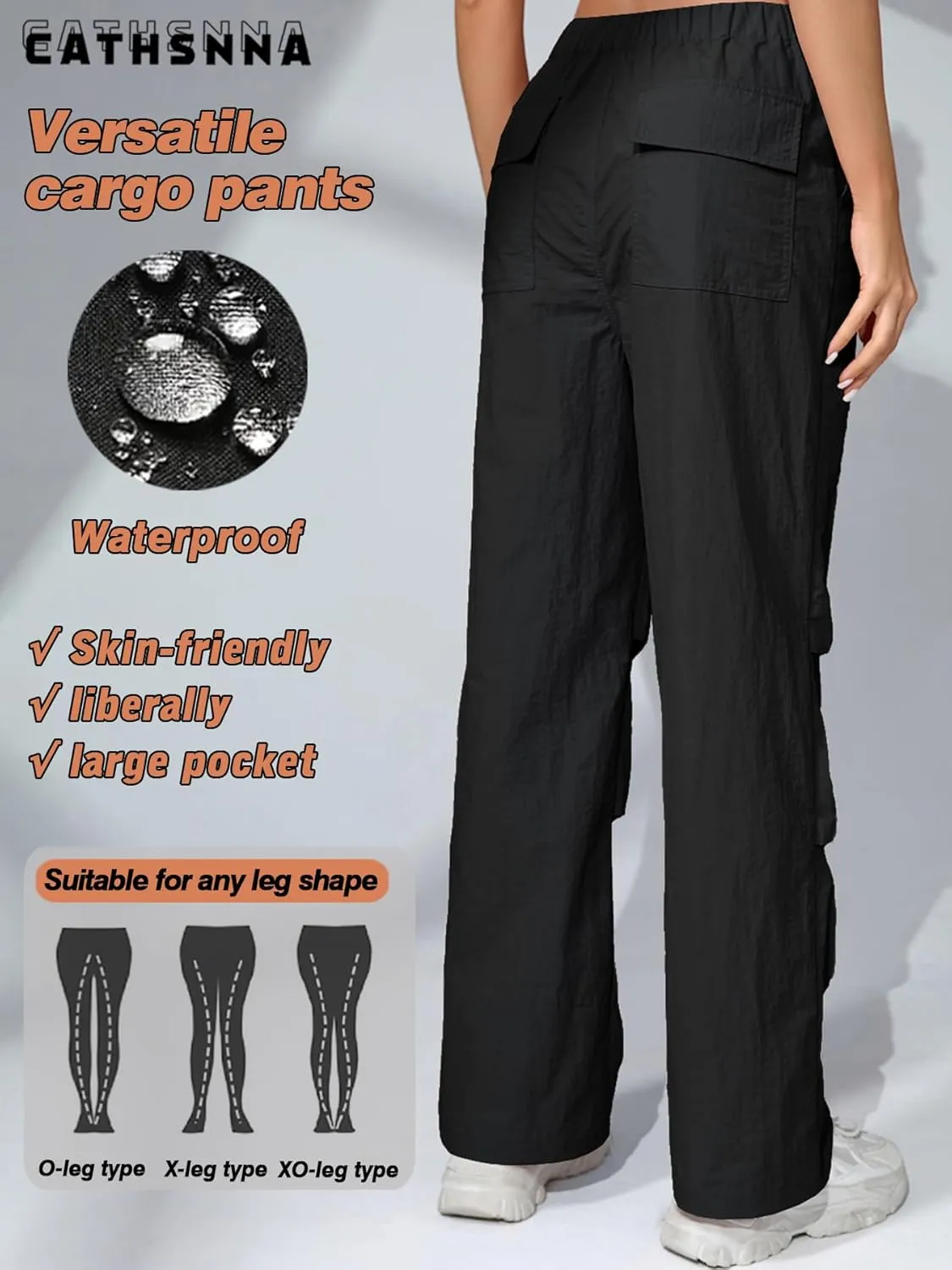 Womens Baggy Cargo Pants Wide Leg Parachute Pants Y2K Lightweight Waterproof with Pockets