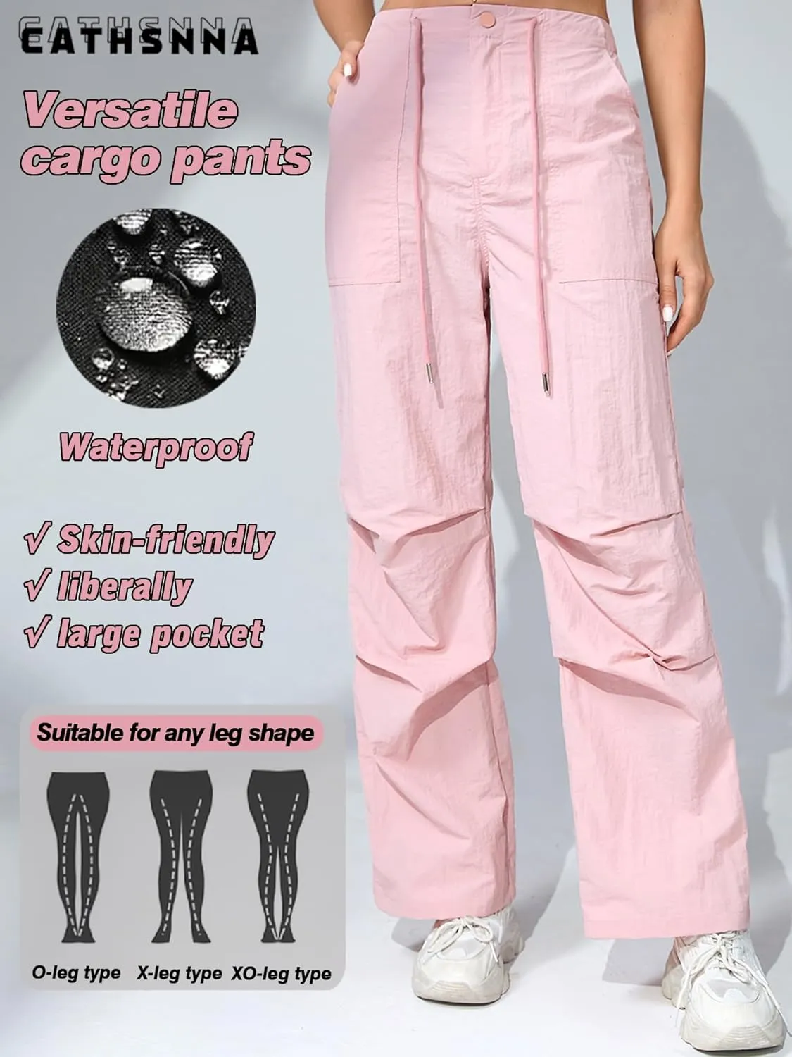 Womens Baggy Cargo Pants Wide Leg Parachute Pants Y2K Lightweight Waterproof with Pockets