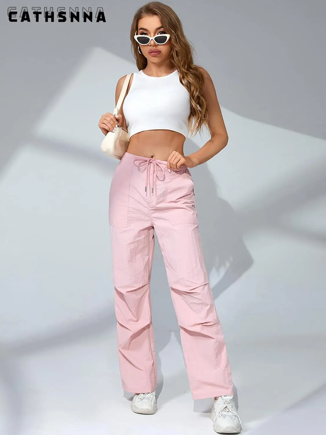 Womens Baggy Cargo Pants Wide Leg Parachute Pants Y2K Lightweight Waterproof with Pockets