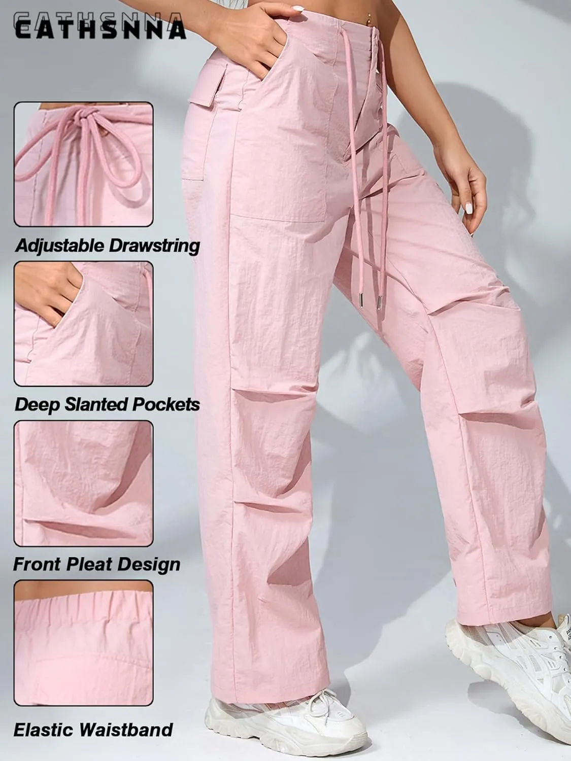 Womens Baggy Cargo Pants Wide Leg Parachute Pants Y2K Lightweight Waterproof with Pockets