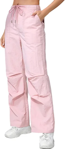 Womens Baggy Cargo Pants Wide Leg Parachute Pants Y2K Lightweight Waterproof with Pockets
