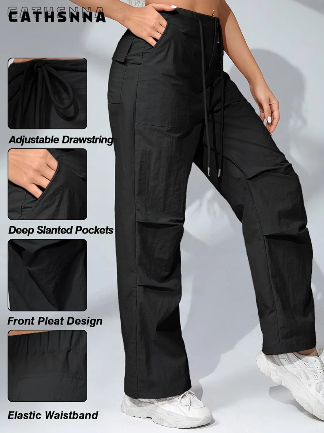 Womens Baggy Cargo Pants Wide Leg Parachute Pants Y2K Lightweight Waterproof with Pockets