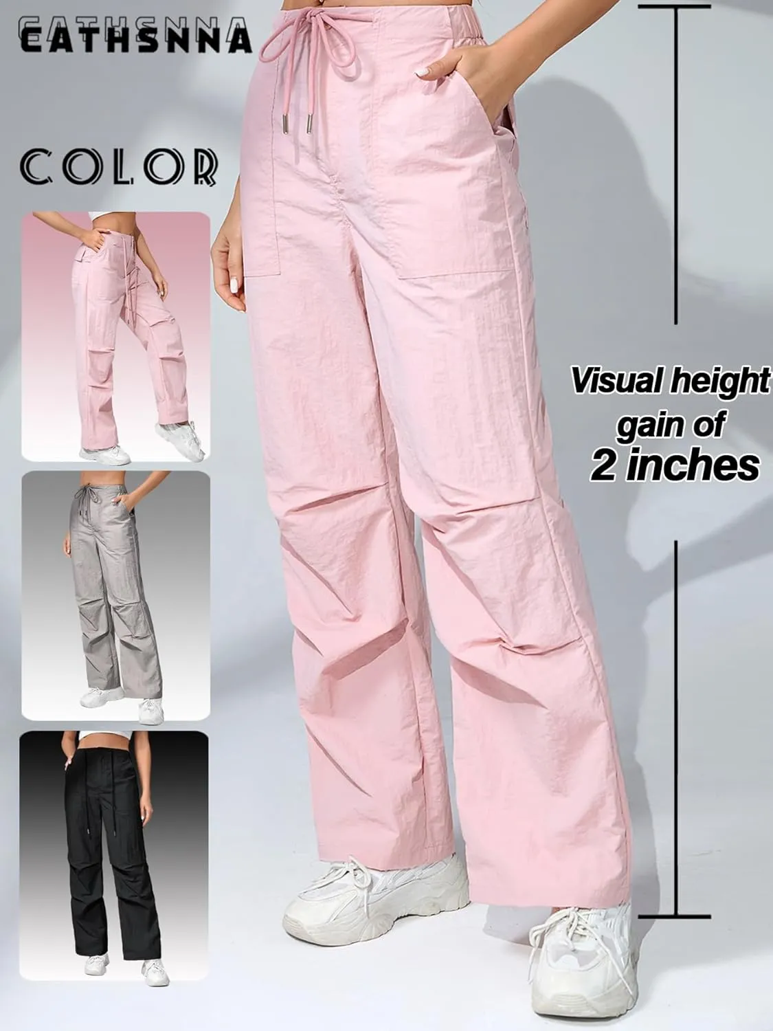Womens Baggy Cargo Pants Wide Leg Parachute Pants Y2K Lightweight Waterproof with Pockets