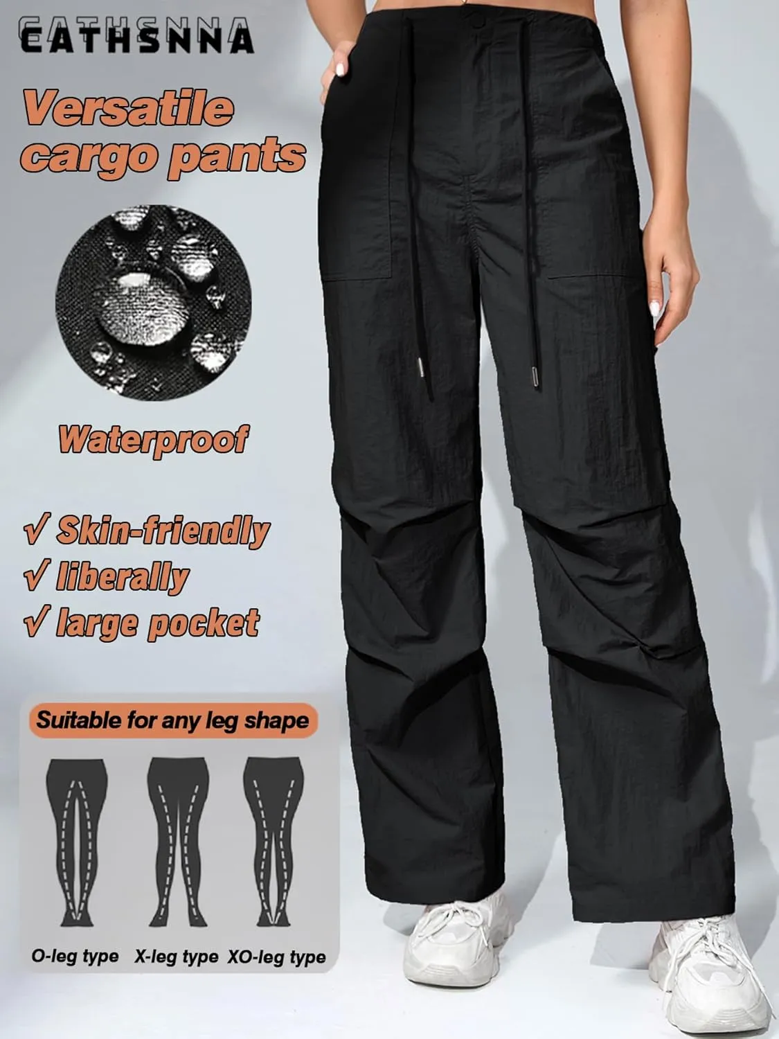 Womens Baggy Cargo Pants Wide Leg Parachute Pants Y2K Lightweight Waterproof with Pockets