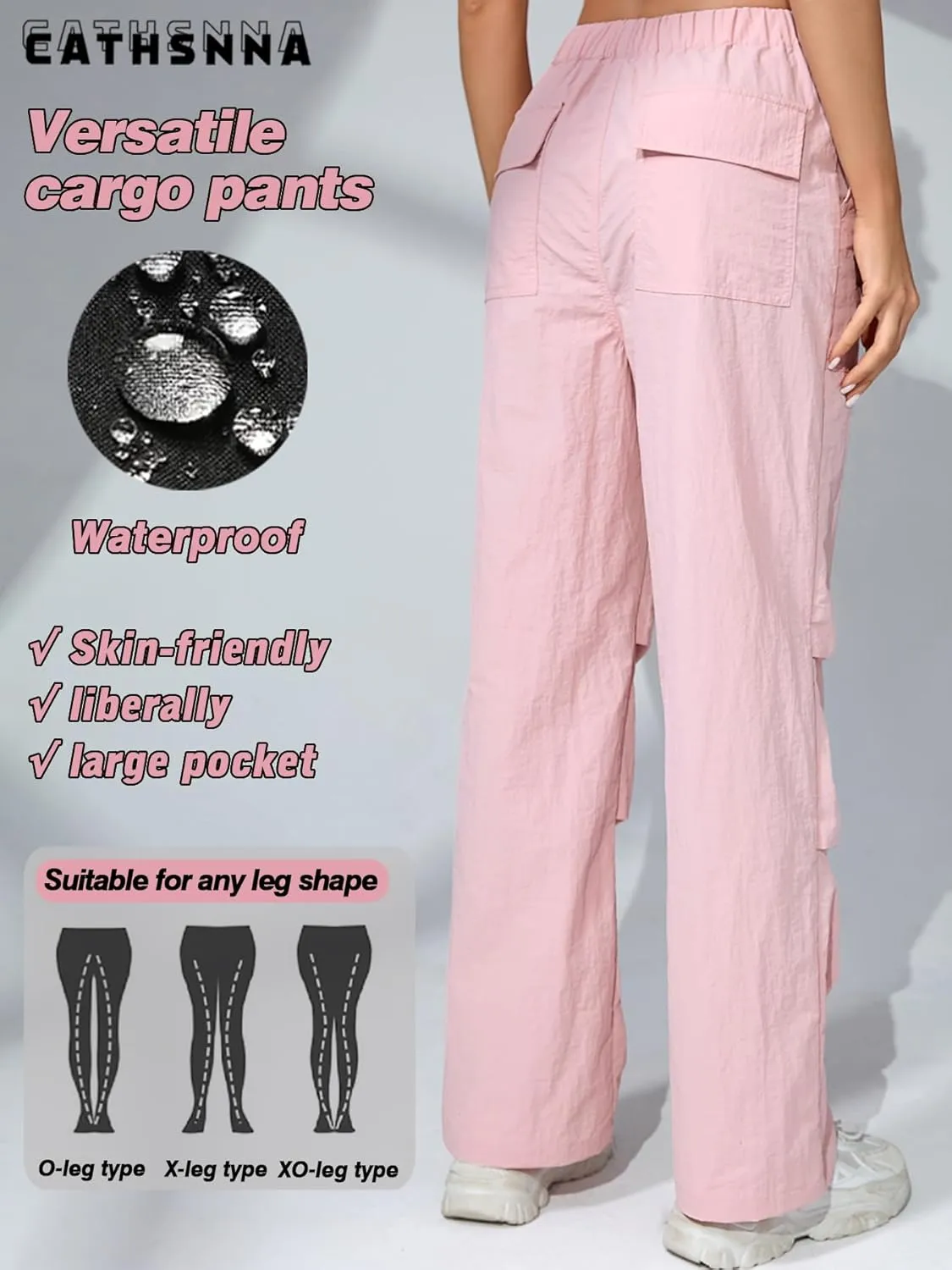 Womens Baggy Cargo Pants Wide Leg Parachute Pants Y2K Lightweight Waterproof with Pockets