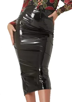 Womens High Waist Latex Leather PVC Midi Skirt Elegant Slit Office Lady Pencil Skirt Pu Knee Length Skirt