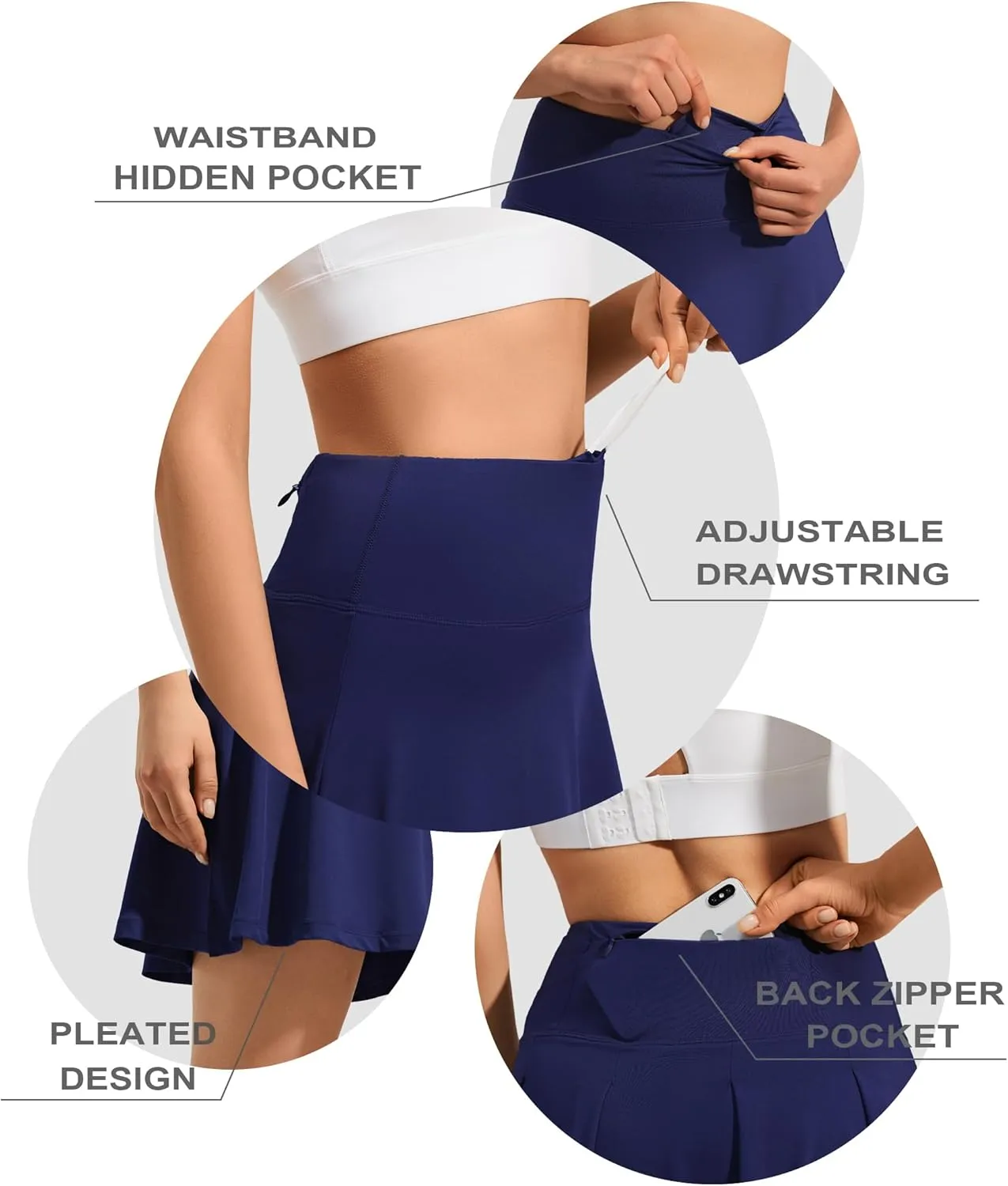 ZUTY 18" High Waisted Tennis Skirt for Women Skorts Skirts with Pockets Casual Modest Long Golf Athletic Running
